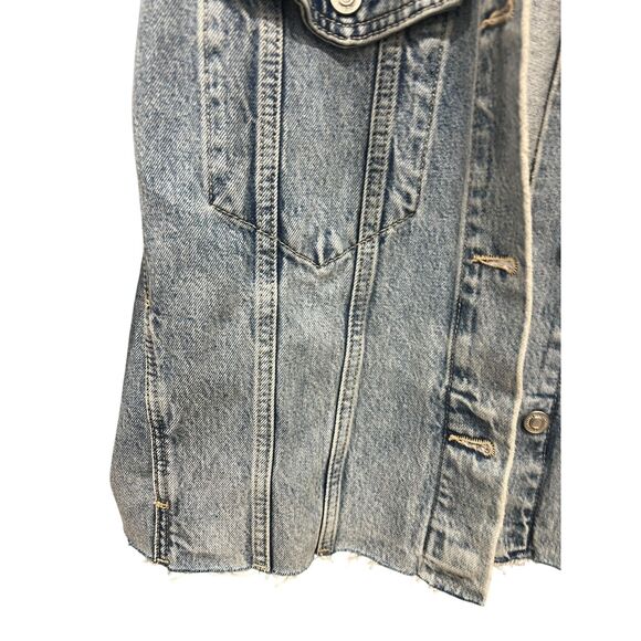 AllSaints Jacket Milena Hooded Denim Size L (US 8) Indigo Blue Black Button - Picture 9 of 10